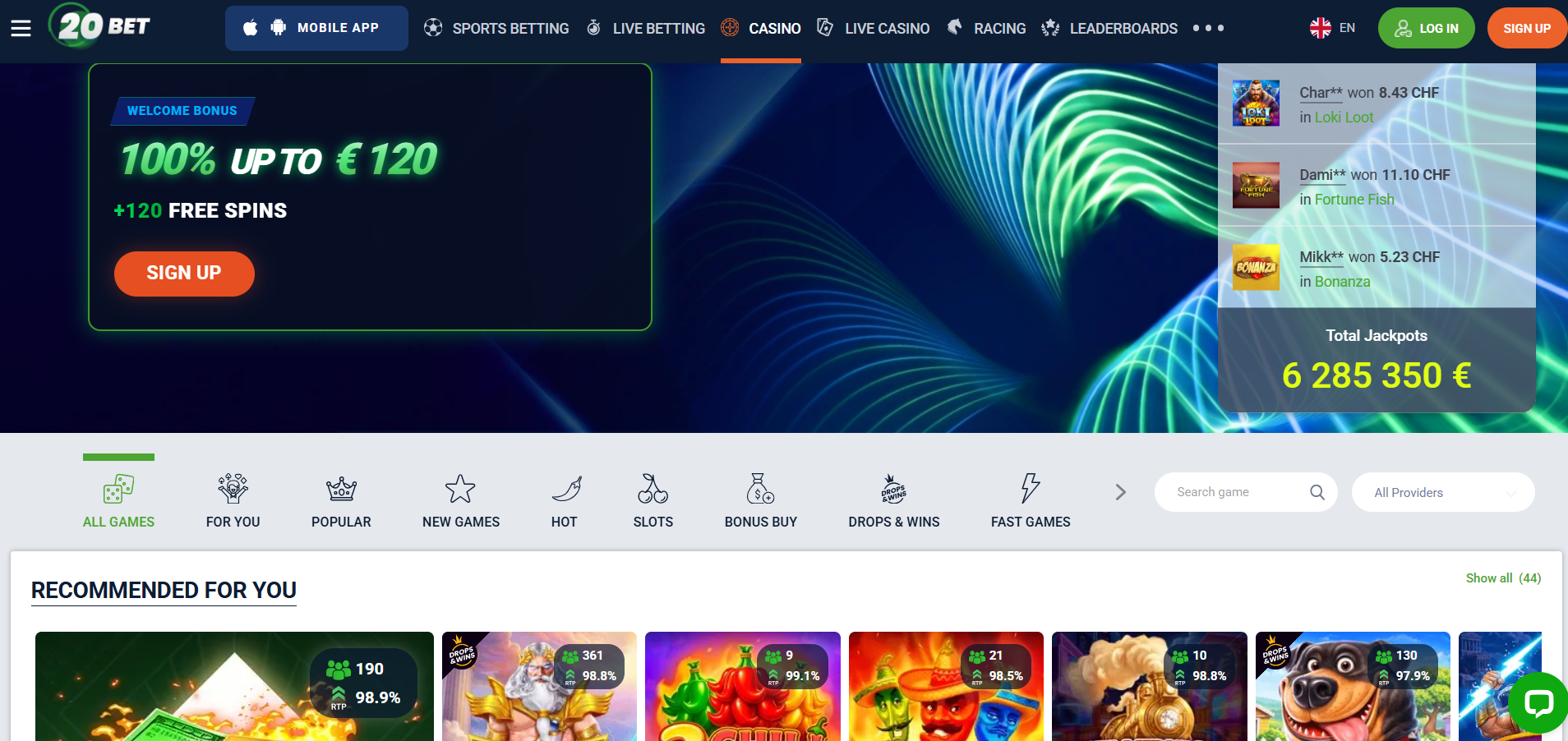 20Bet – Online Casino mit schneller Auszahlung